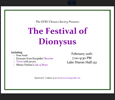 The Classics Society presents the Festival of Dionysus
